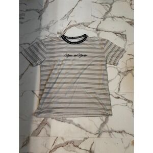 Pacsun Men's T Shirt Size L Gray Stripe Short Sleeve Crew Neck Top Now Or Never